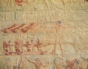 救济描绘男子行使，从Ptah-Hotep的Mastaba和Akhti-Hotep，旧王国（绘石灰石）